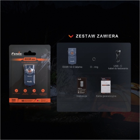 Fenix E03R V2.0 Niebieska Latarka akumulatorowa LED 500lm